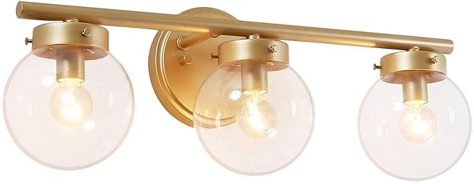 Bathroom Light Fixtures, Gold Vanity Light Fixture with Clear Glass Shades