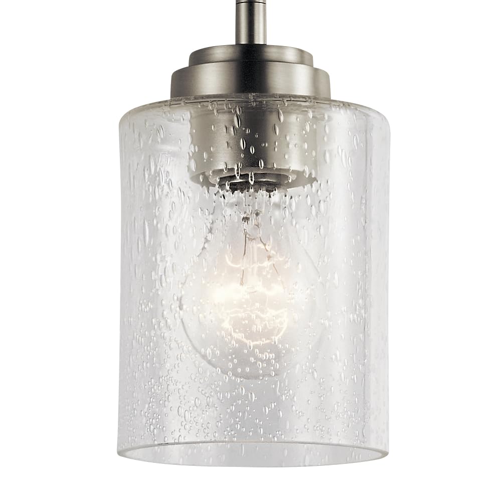 Kichler Winslow 7.5" Mini Kitchen Pendant with Clear Seeded Glass in Brushed Nickel, (7.5" H x 4.25" W), 44032NI