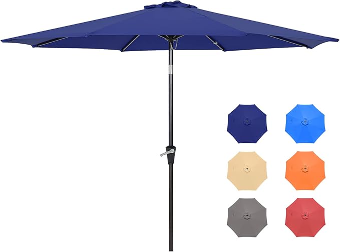 9FT Patio Umbrellas, Outdoor Patio Table Umbrella with Tilt Adjustment and Crank Lift System for Ourdoor Patio, Lawn, Backyard, Pool, Market, Navy Blue