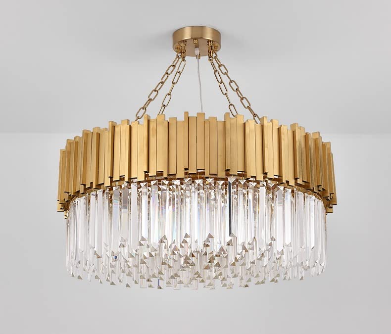 Gold Luxury Crystal Chandelier for Living Room Round Stainless Steel E14 Pendant Lamp