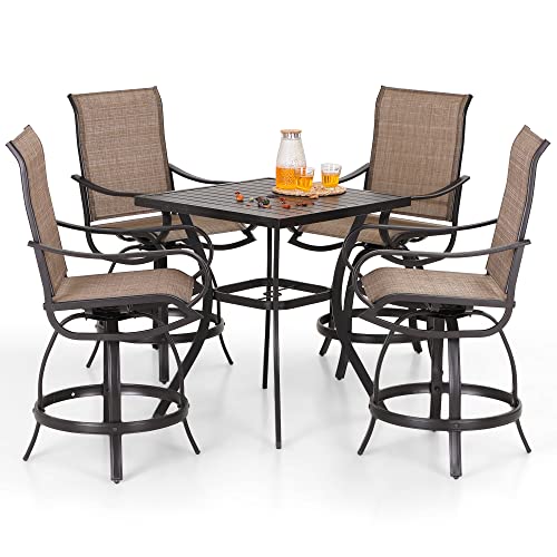 5 Piece Outdoor Bar Set, Counter Height Patio Bar Bistro Table and Swivel Bar Stools Chairs