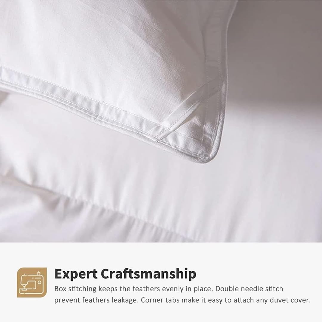 DWR Premium Feather Down Comforter Duvet Insert 90x90-100% Skin-Friendly Cotton Cover, Medium Weight Quilted for All Season Bedding (Full/Queen, Ivory White)
