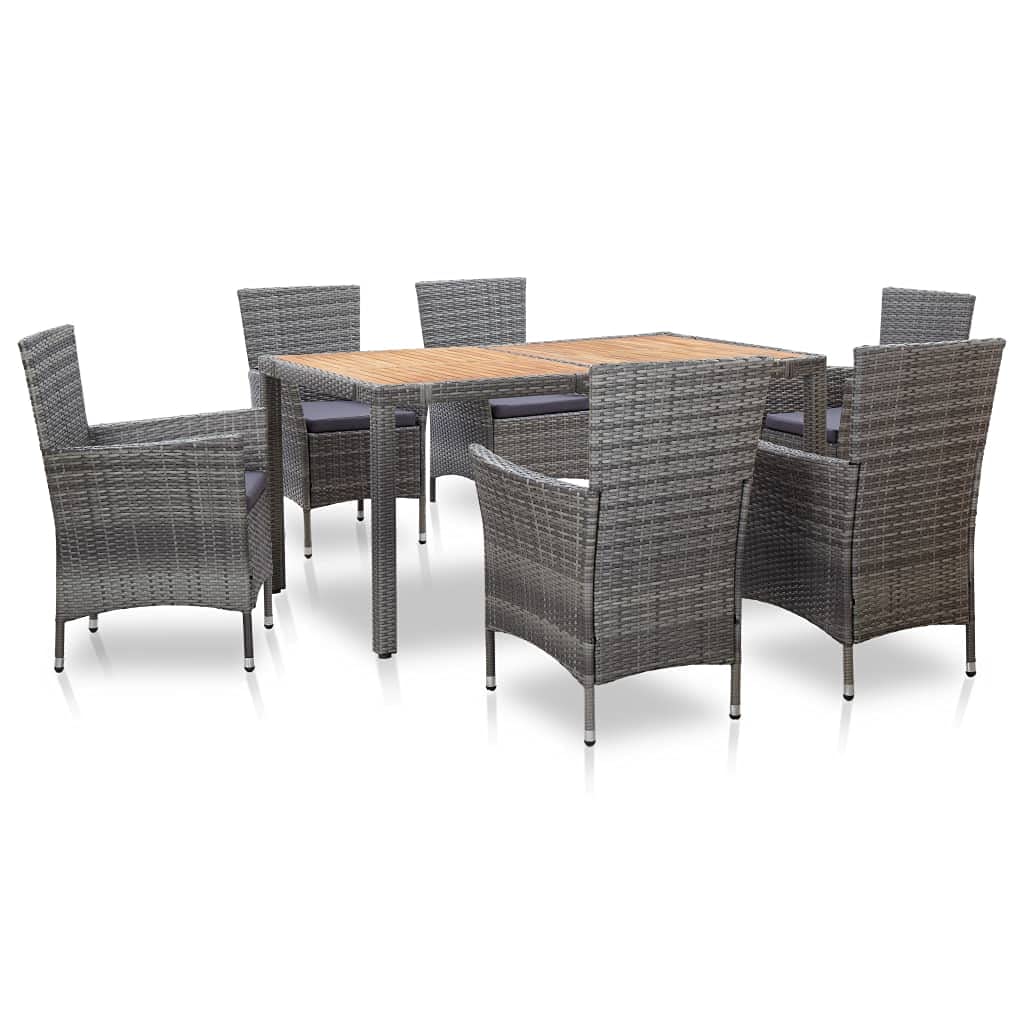 7 Piece Patio Dining Set with Cushions Poly Rattan Gray 64.6kg/142.12lb