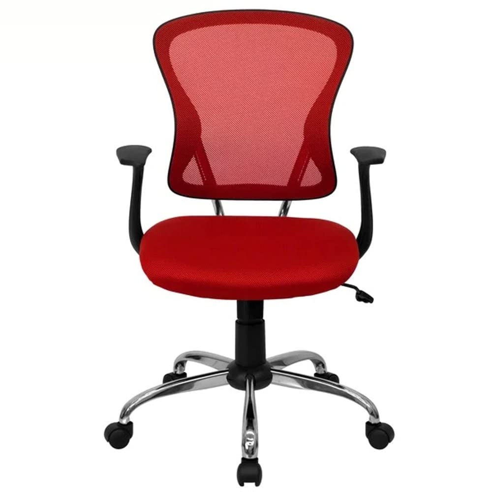 Built in Lumbar Support, Centre Tilted Ventilated Midback Design | Home Desk Ergonomic, Metal Five-Pronged Base with Wheels | Seat Height Adjustable & Swivel, Red Color