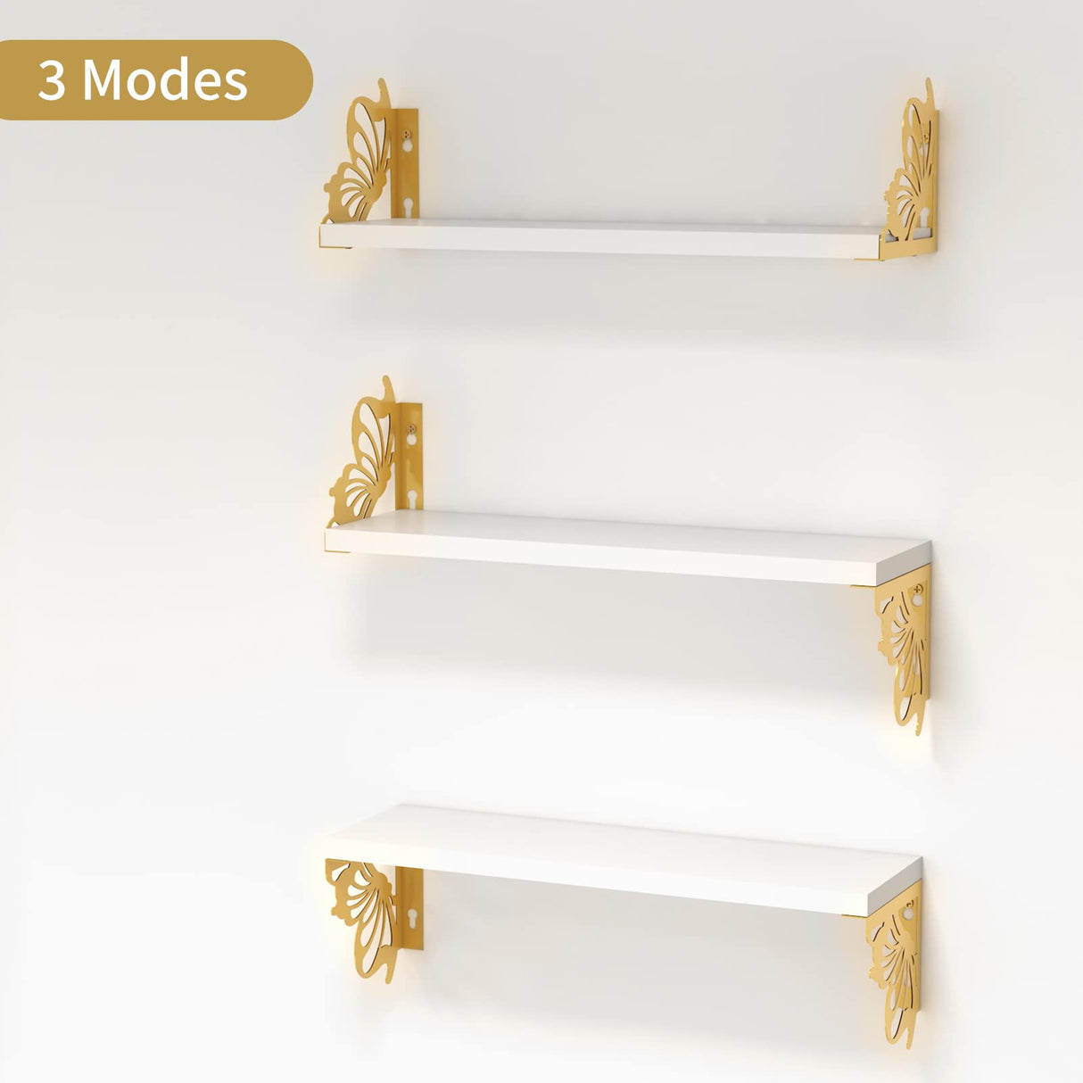 3 Pack Butterfly Wall Shelves, White Gold Floating Book Shelves, for Mother, Mom