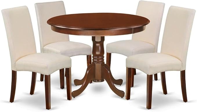 HLDR5-LWH-07 5 Piece Dinette Set for 4 Includes a Round Dining Room Table with Pedestal