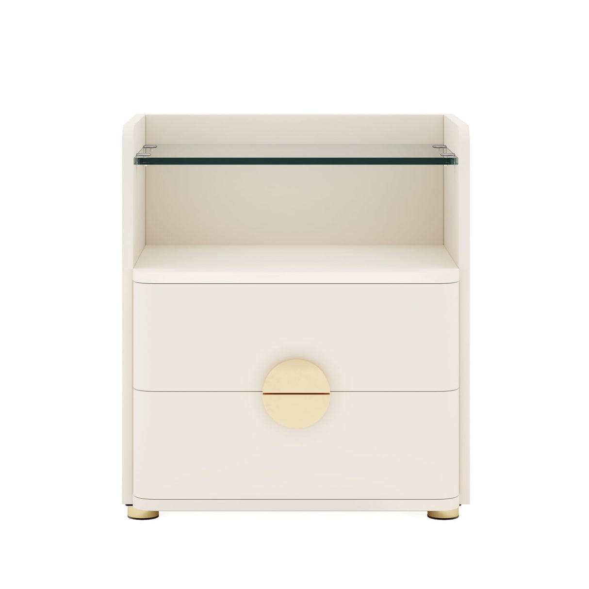 Nightstands Set of 2, Modern Night Stand with Open Tempered Glasses Storage Space,