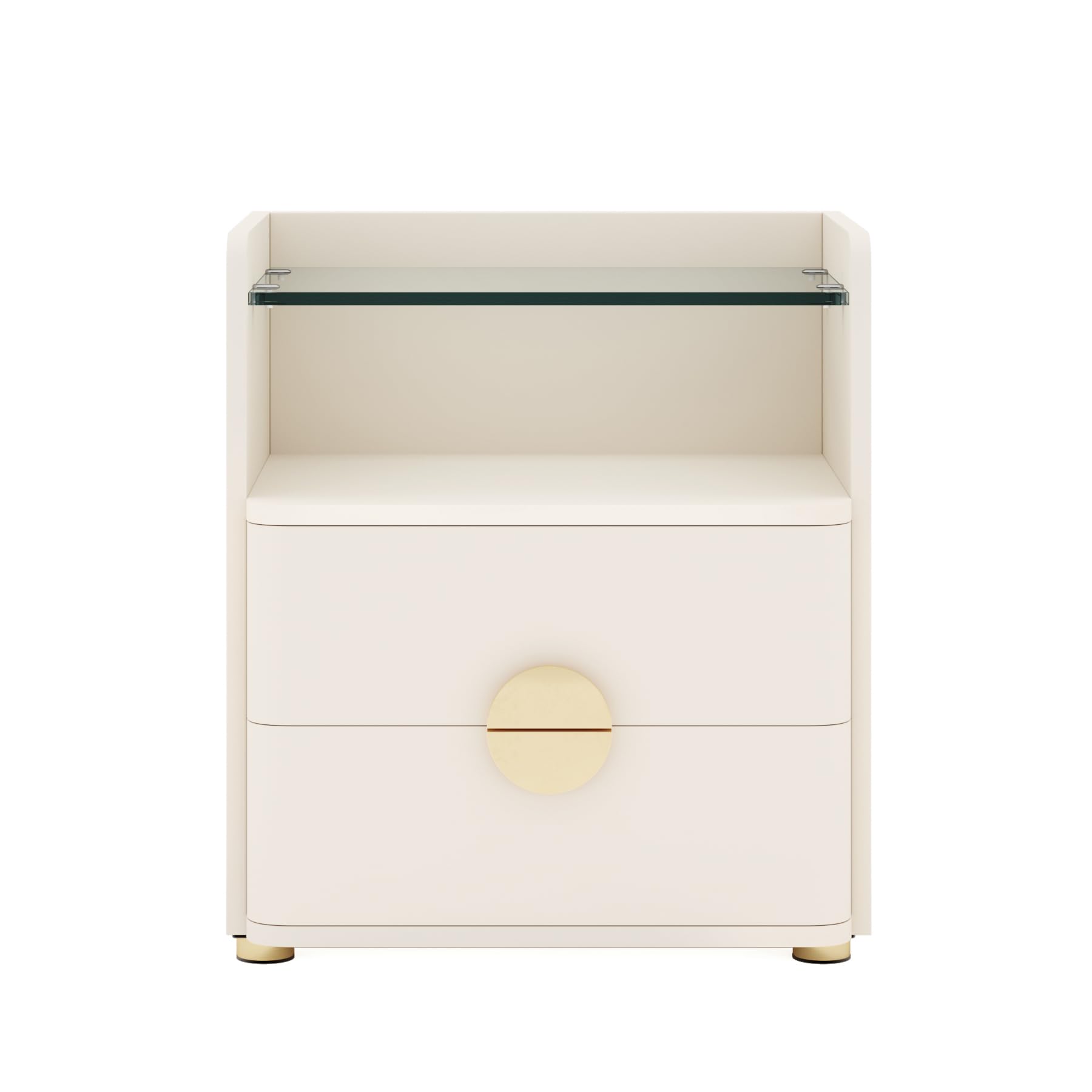 Nightstands Set of 2, Modern Night Stand with Open Tempered Glasses Storage Space,