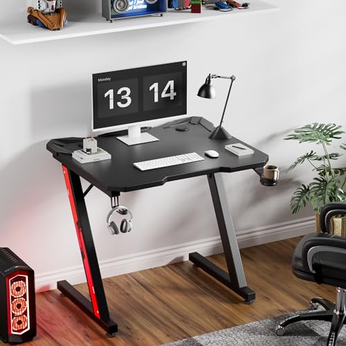 Gaming Desk Computer Desk Z-Shaped Gaming Table with Carbon Fibre Surface
