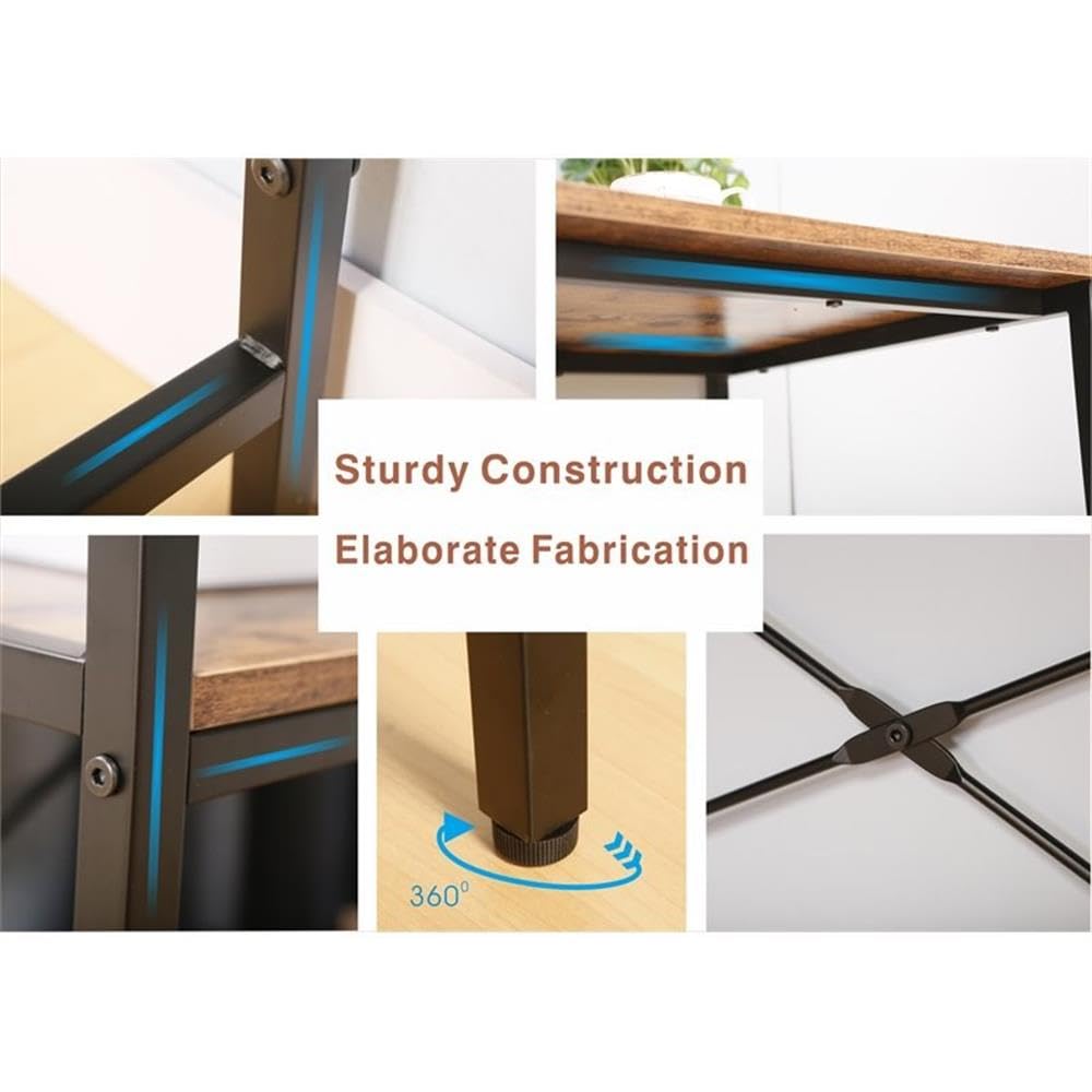 JJS L-Shaped Home Office Corner Writing Computer Desk with Build-in Bookcase, Wood Metal Modern Study Laptop Table Workstation with Storage Shelves for Small Space, Antony Rustic Brown