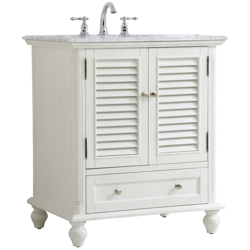 Rhodes 30" Single Marble Top Bathroom Vanity in Antique White