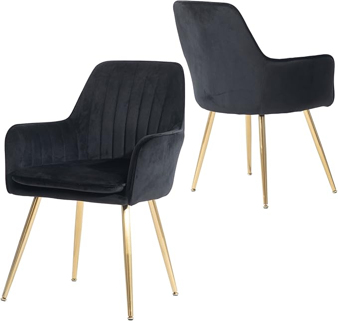 Velvet Dinning Chair Set of 4 Mid-Back Accent Chair Modern Leisure Armchair with Gold