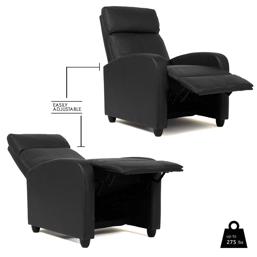 UrbanLounge Black PU Leather Push-Back Recliner with Wing Back