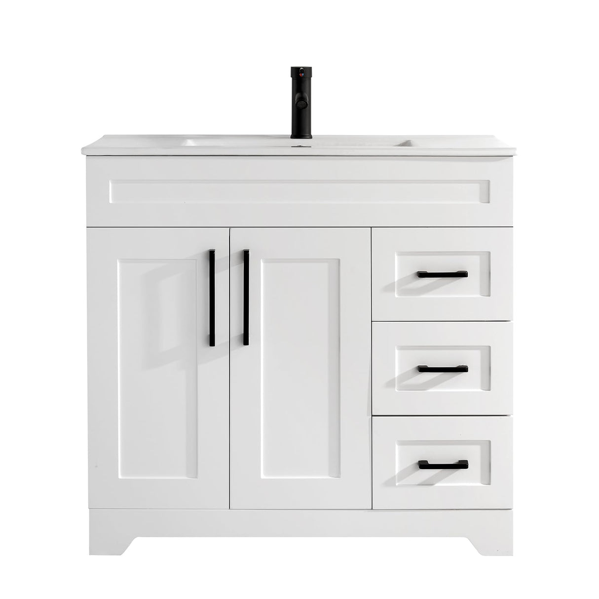 36ā Luxurious Bathroom Vanity with Ceramic Sink Combo, White Bathroom Cabinet