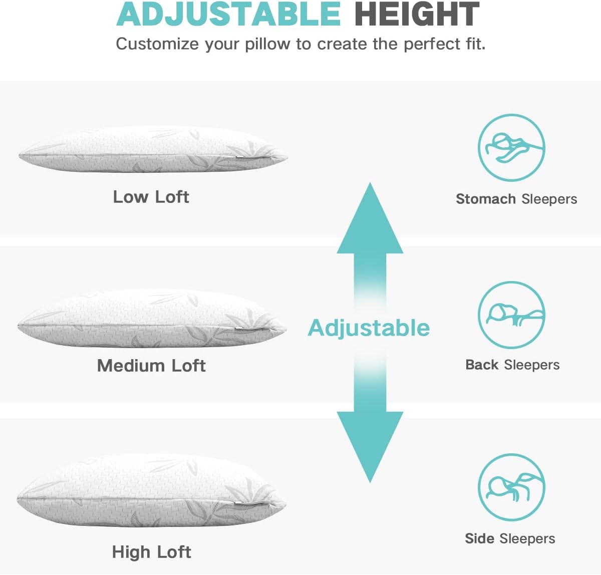 JJDANFILL Rayon Derived from Bamboo Pillow King Size Set of 2 - Machine Washable Bed Pillows for Sleeping for Back, Stomach, Side Sleeper - Firm Shredded Memory Foam Pillows 20 * 36in