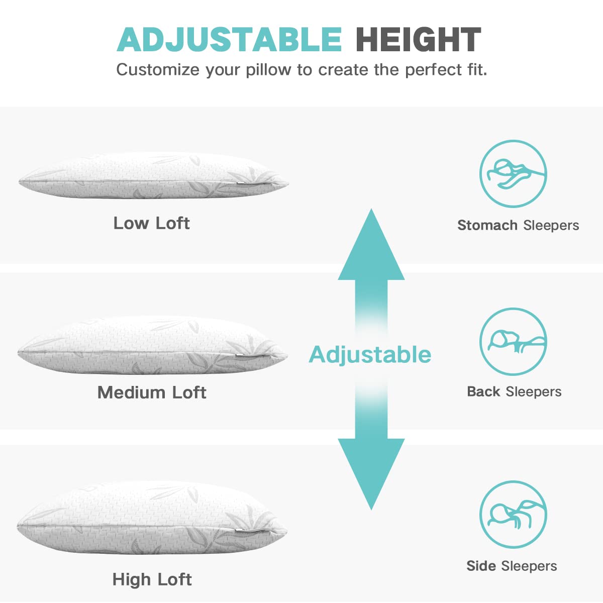 JJDANFILL Rayon Derived from Bamboo Pillow King Size Set of 2 - Machine Washable Bed Pillows for Sleeping for Back, Stomach, Side Sleeper - Firm Shredded Memory Foam Pillows 20 * 36in