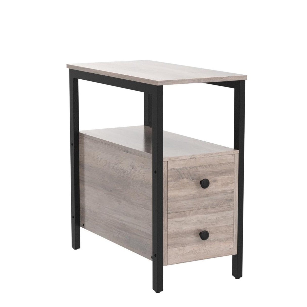 End Table Set of 2, Side Table with 2 Drawer and Open Shelf, Narrow Nightstand