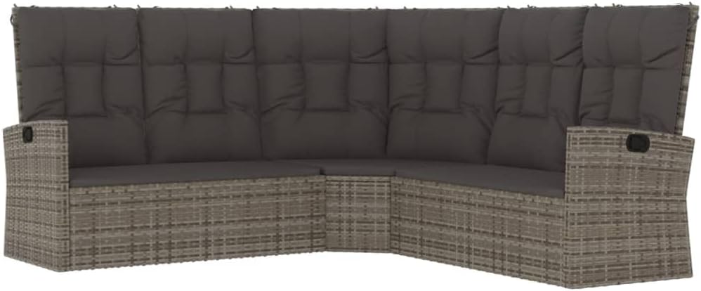 2 Piece Patio Lounge Set, Grey Poly Rattan with Cushions - Durable