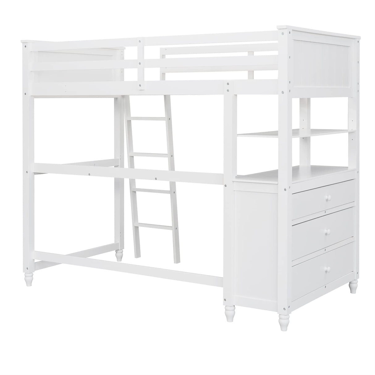 Twin Loft Bed with Desk and Storage Drawers Wood High Loft Beds Frame