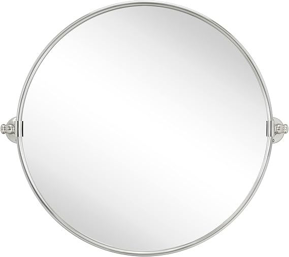Round Pivot Bathroom Mirror - 24" Black Metal Framed Tilting Wall Mount