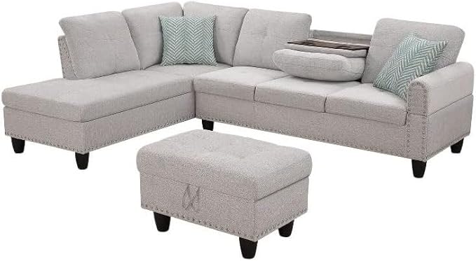 Sophisticated Simplicity Sectional Sofa with Ottoman, Living Room Set