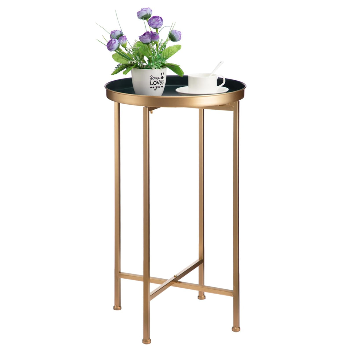 Small Round Metal Waterproof End Table, Accent Indoor&Outdoor Coffee Side Table