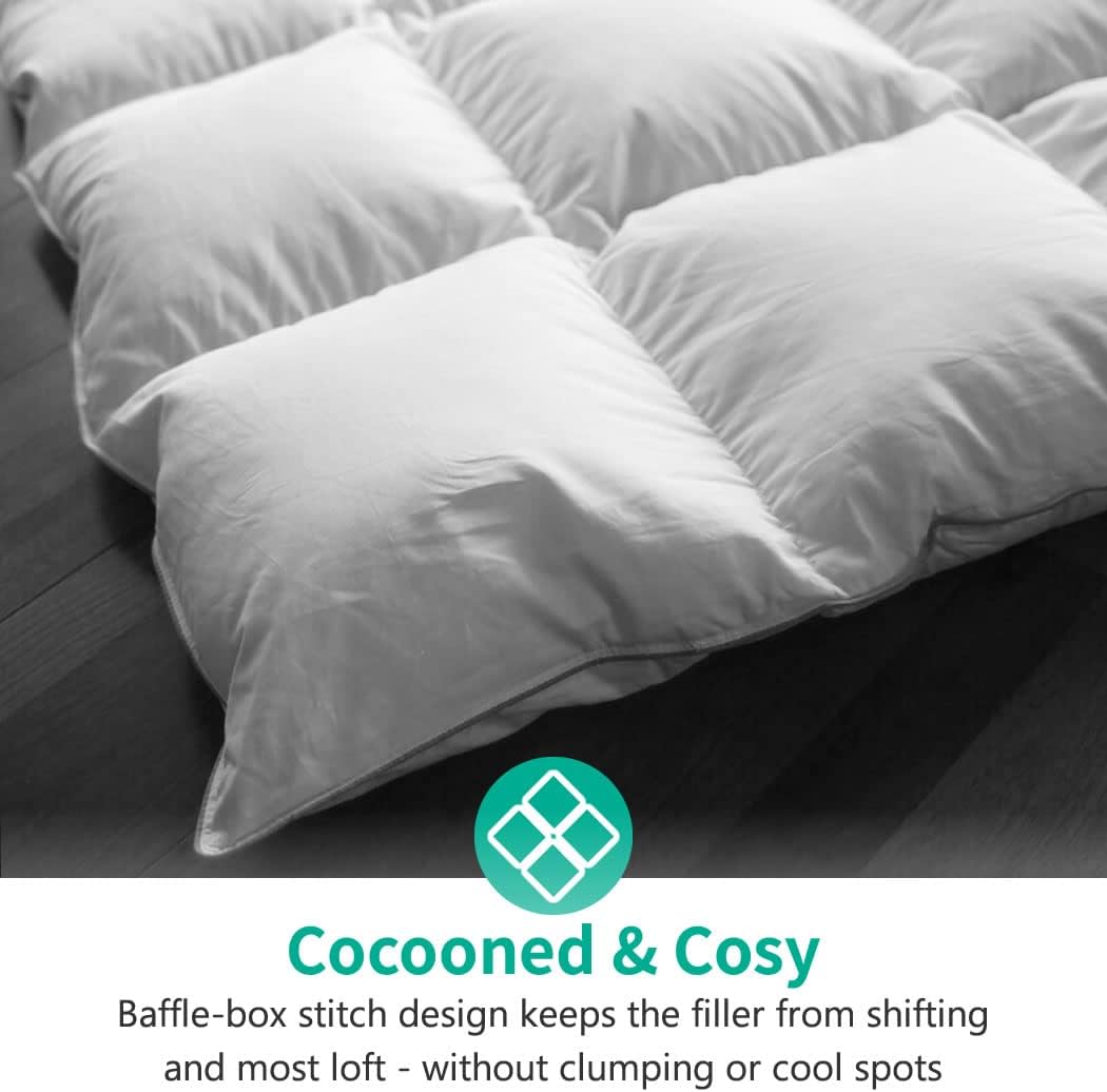 APSMILE Luxury Feathers Down Comforter Oversized Queen Size, Ultra-Soft 750 Fill-Power Duvet Insert for Winter, Heavy Weight Comforter, Fluffy Down Comforter for Bed (98x98, White)