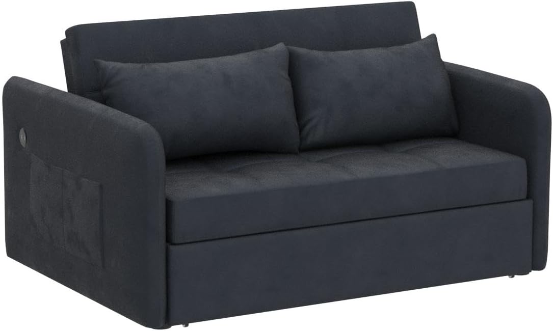 Pull Out Sleeper Sofa, Convertible Futon Sofa Bed with USB Port, Modern Pullout Couch