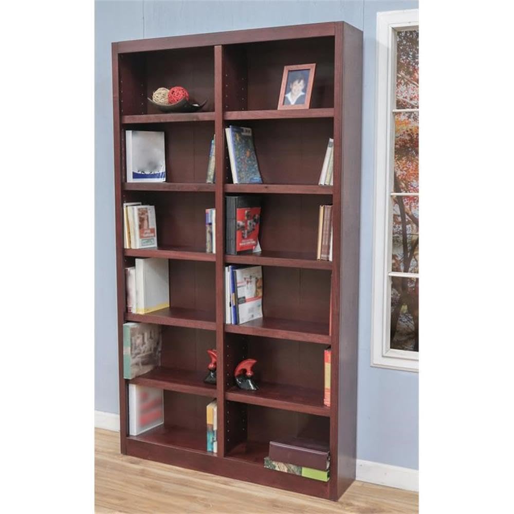 2-Piece 12-Shelf Traditional Wood Double Wide Bookcase Set