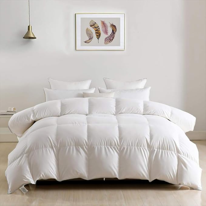 Luxury King Down Feather Fibers Comforter, Ultra-Soft Cotton Blend Fabric