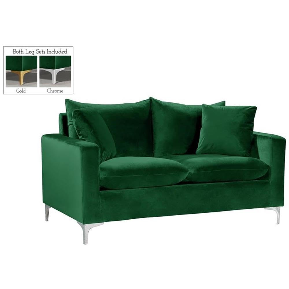 Naomi Collection Modern | Contemporary Green Velvet Upholstered Loveseat