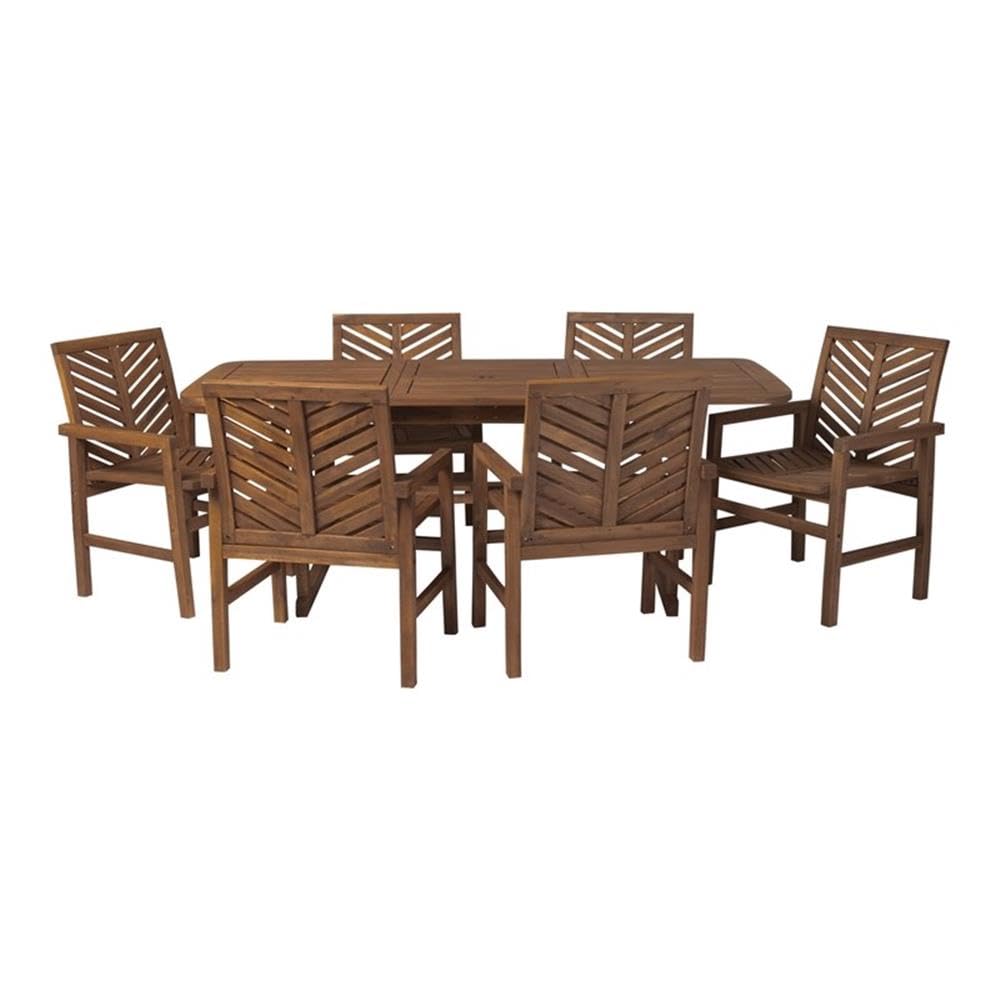 6 Person Outdoor Wood Chevron Patio Furniture Dining Set Extendable Table Chairs All tio