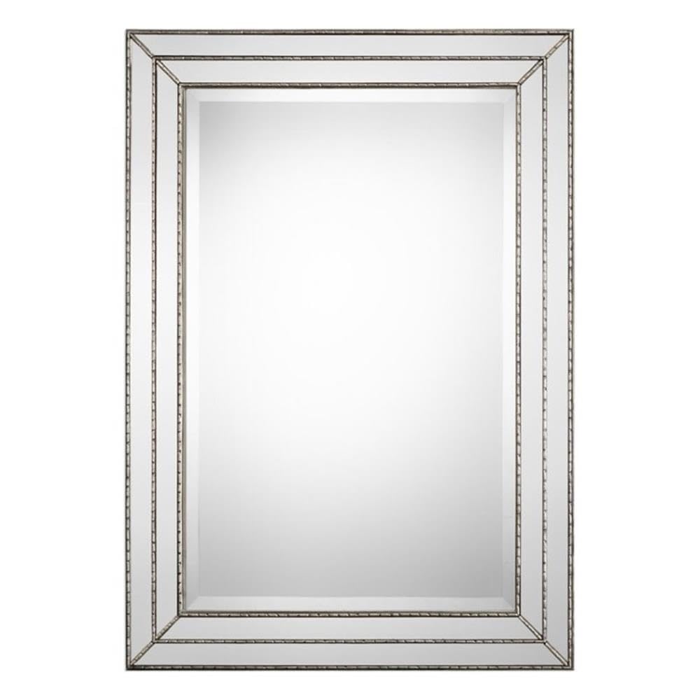 BOWERY HILL Grooved Metal Mirror in Metallic Silver