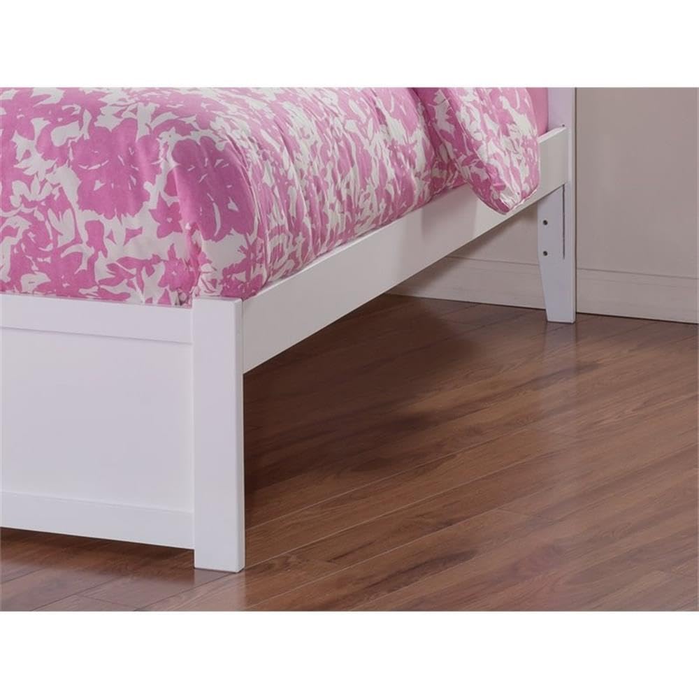 Pemberly Row Twin Solid Wood Bed with Twin Trundle with USB Charger in White