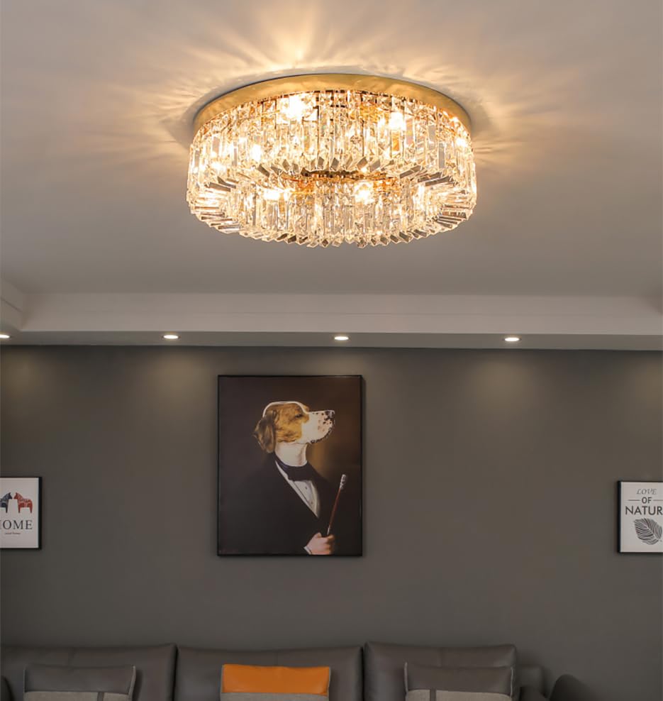 Crystal Ceiling Light Luxury K9 Crystal Flush Mount Ceiling Light Fixture Modern Gold