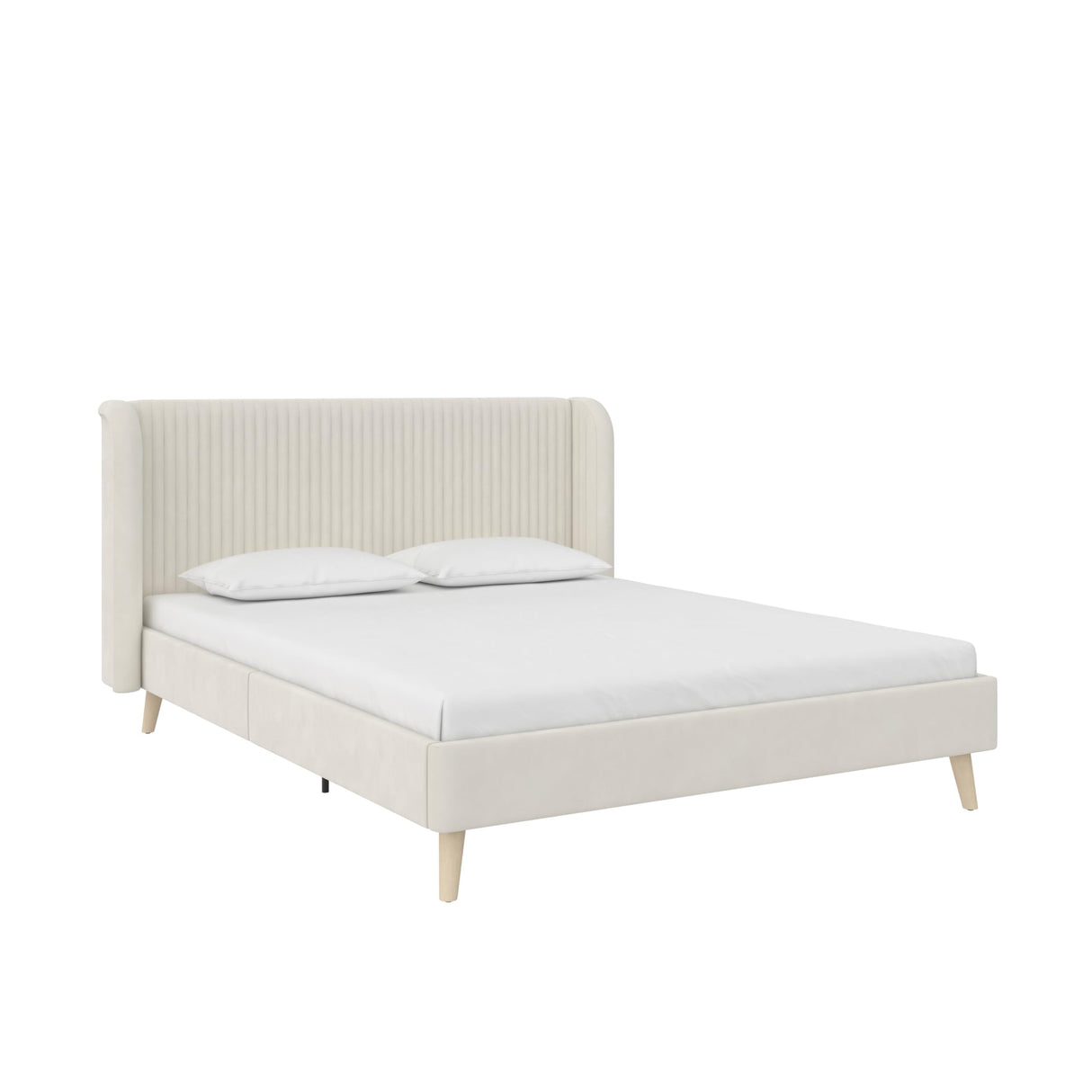 Holly Upholstered Wingback Bed Frame, Queen, Ivory Velvet