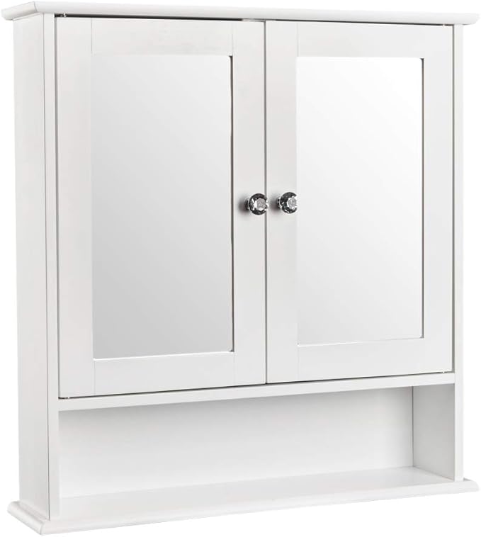 Wooden Medicine Cabinet White Wall Mounted Bathroom Cabinet with Single Mirror Door