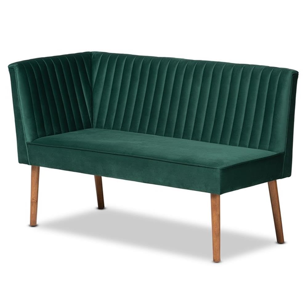 Alvis Mid-Century Modern Emerald Green Velvet Upholstered and Walnut Brown