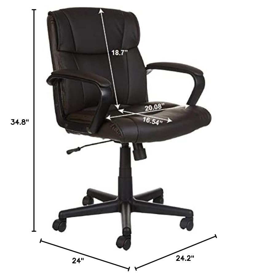 Mid-Back Office Task Chair with Padded Armrests - Dark Brown Faux Leather