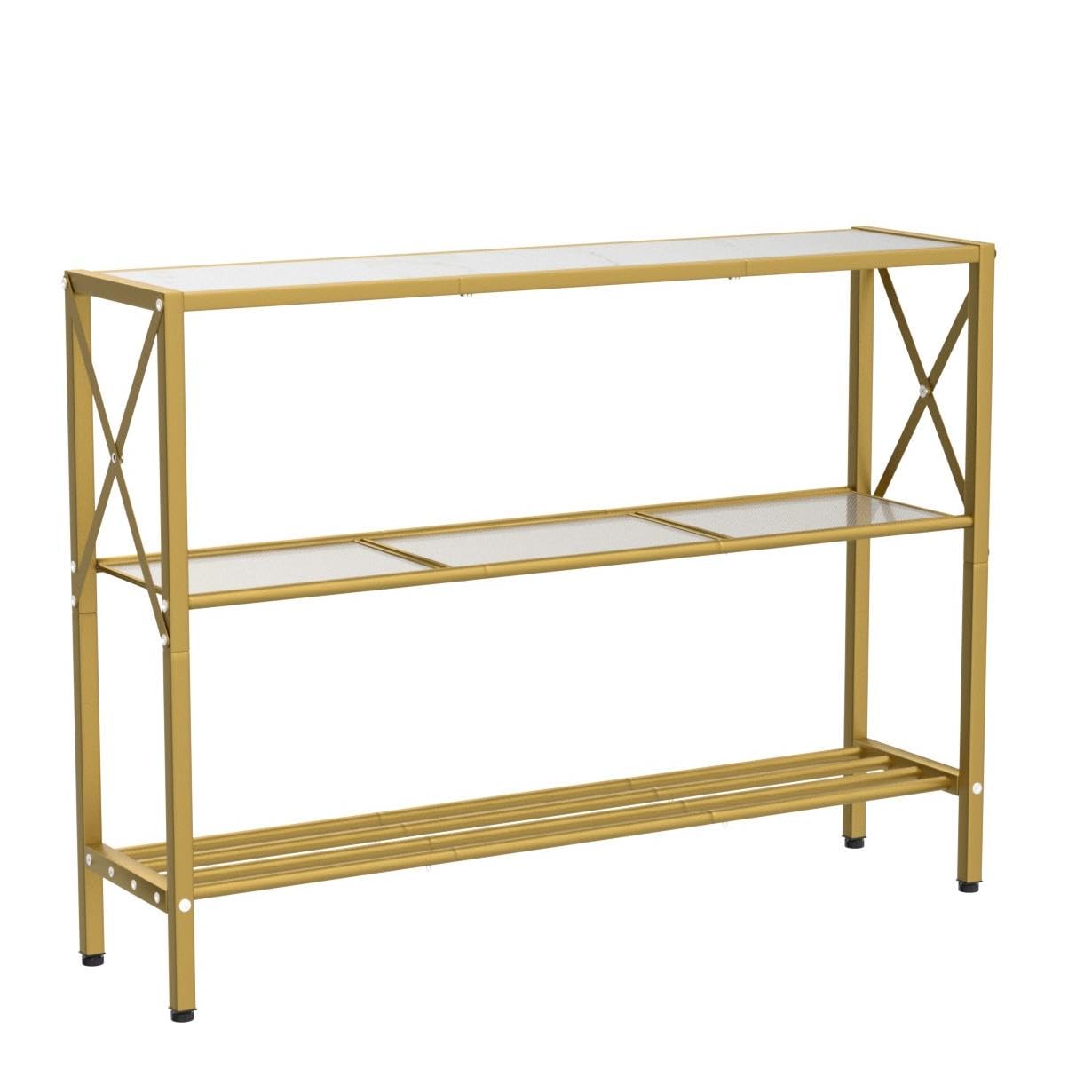 Gold Console Table, 3 Tier Entryway Table, Hallway Table, Narrow Sofa Table with Shelves