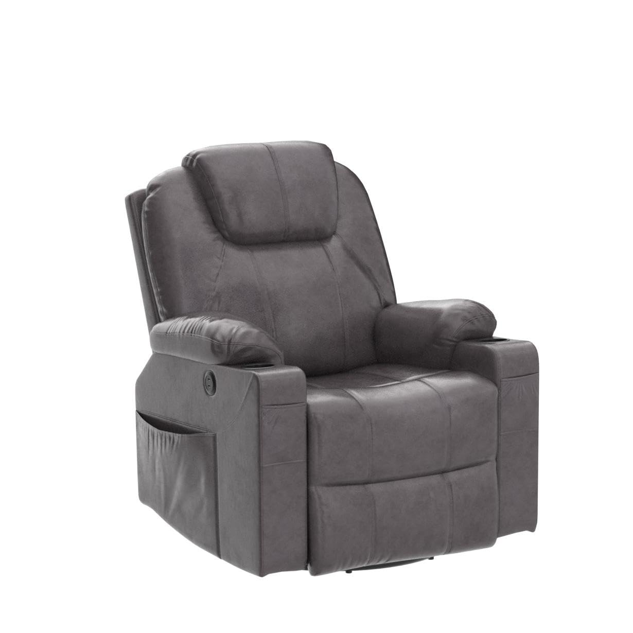 ZenLuxe Swivel Glider Recliner – Massage, Heat, USB, Cup Holders