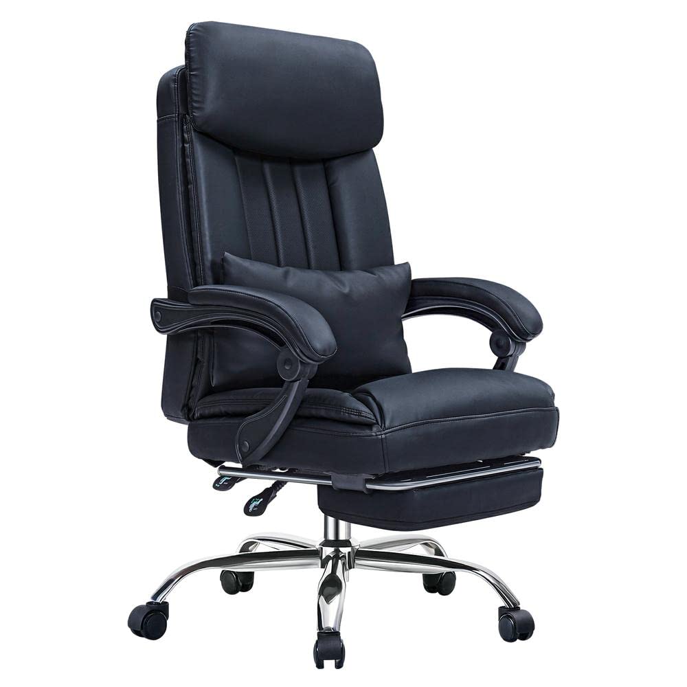 High Back Office Chair with Lumbar Support and Footrest, Leather Executive Computer