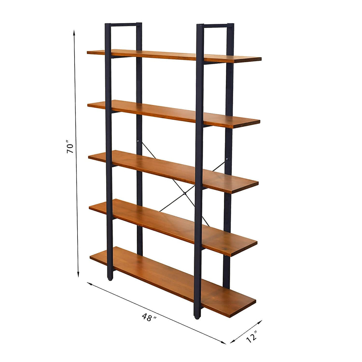 Industrial Bookshelf, USA Grown Hardwood, Real Wood Bookshelves, Modern Open Rustic Bookcase, Storage Shelf, Display Shelf, Poplar Solid Wood-5 Tier Shelf