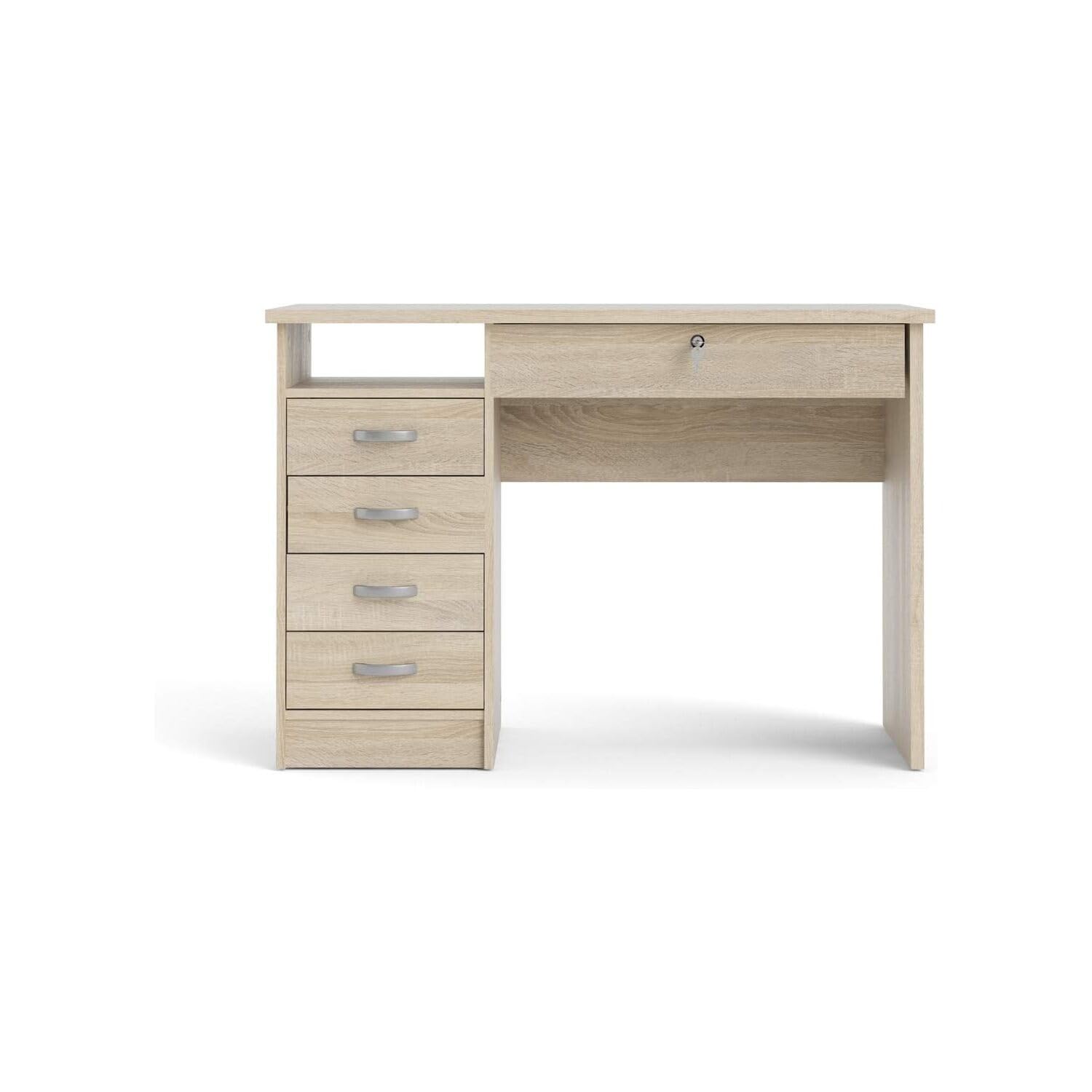Naturally Nice Rectangular Writing Desk with 5 Drawers Wood Metal Finish Type in Truffle