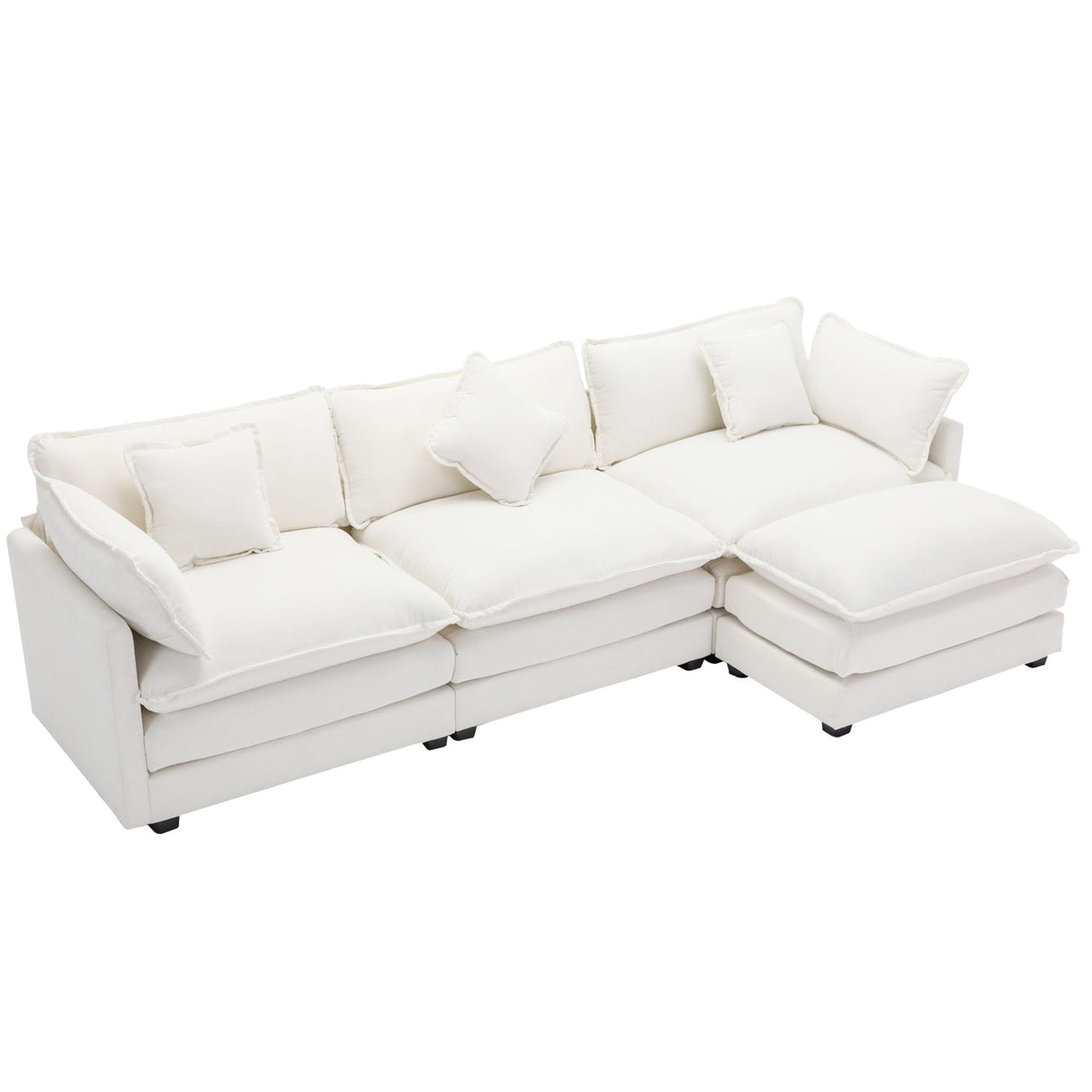 L-Shape Chenille Upholstered Sofa with 5 Pillows, Modern Luxury Sofa