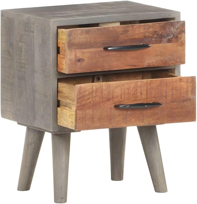 Solid Wood Bedside Cabinet - Rustic Gray Nightstand