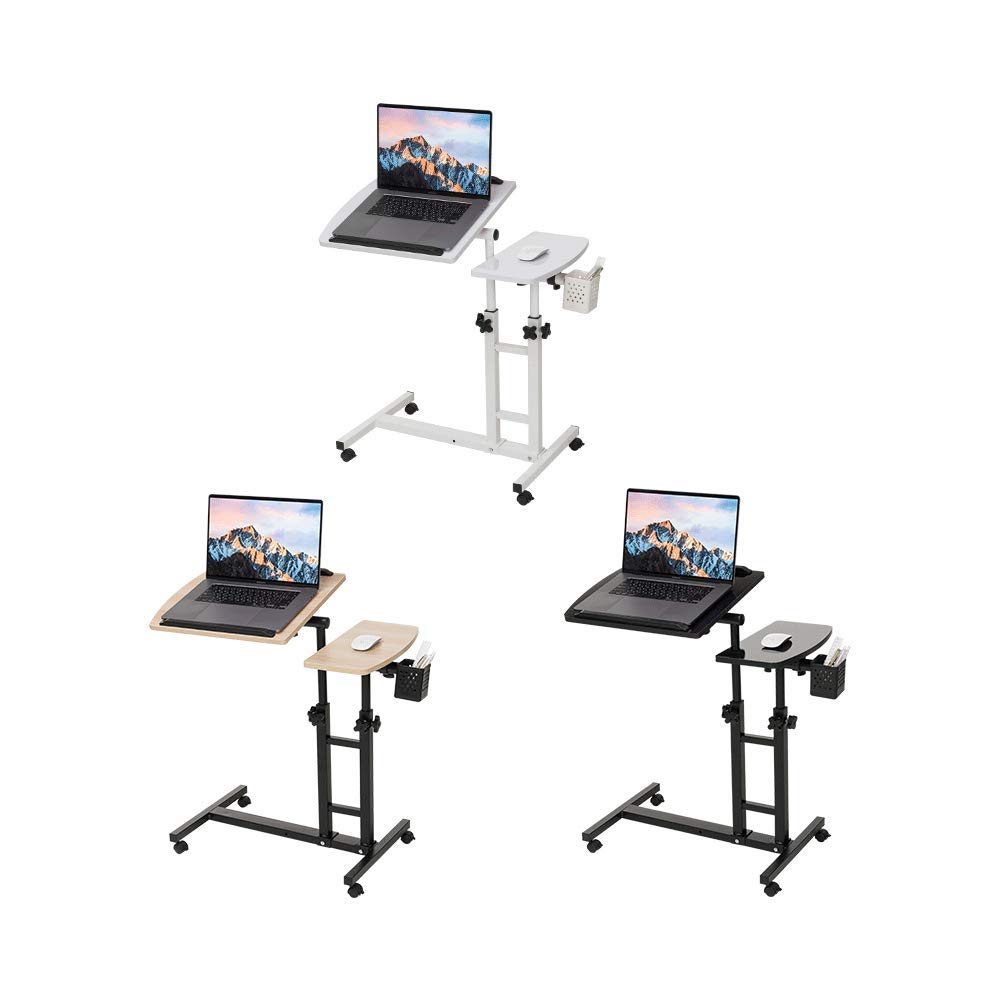 Adjustable Laptop Desk with Wheels, Overbed Bedside Desk, Wheels Height Adjustable Desk Cart
