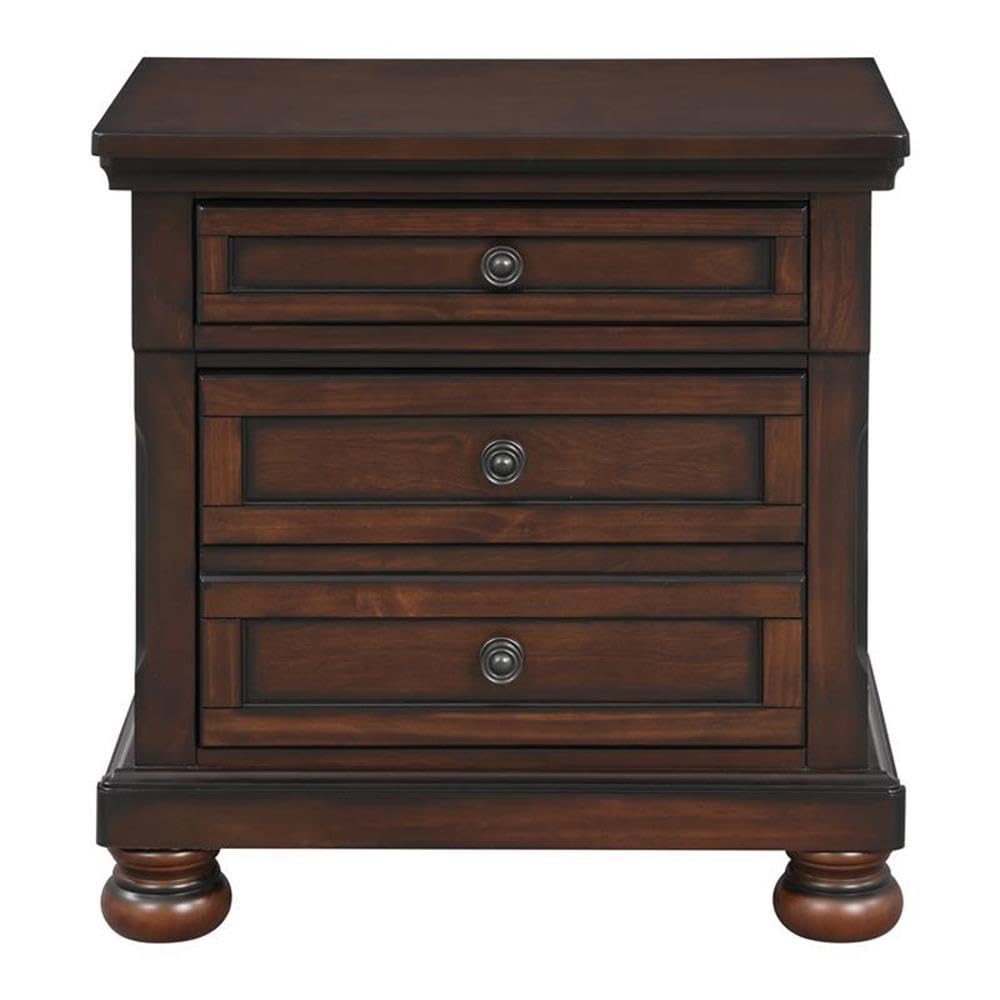Traditional 3-Drawers Wood Bedside Nightstand in Brown Cherry