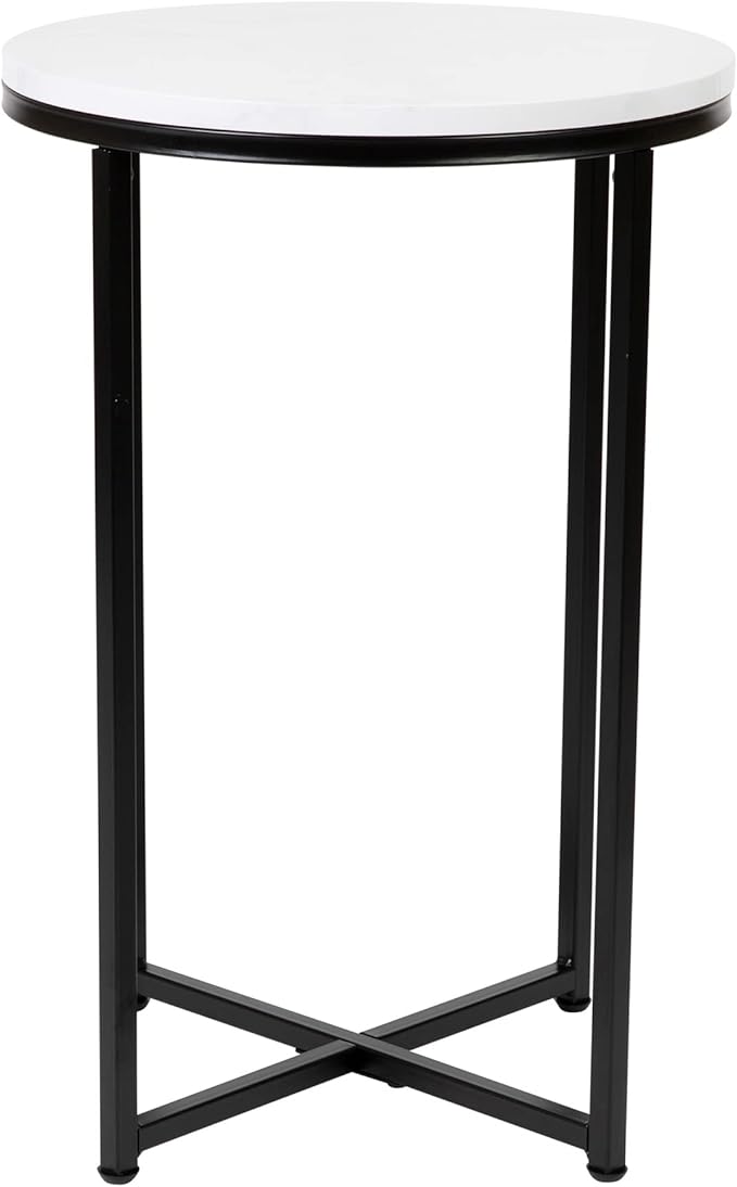 Hampstead Collection End Table - Modern White Finish End Table - Crisscross Matte Black Frame