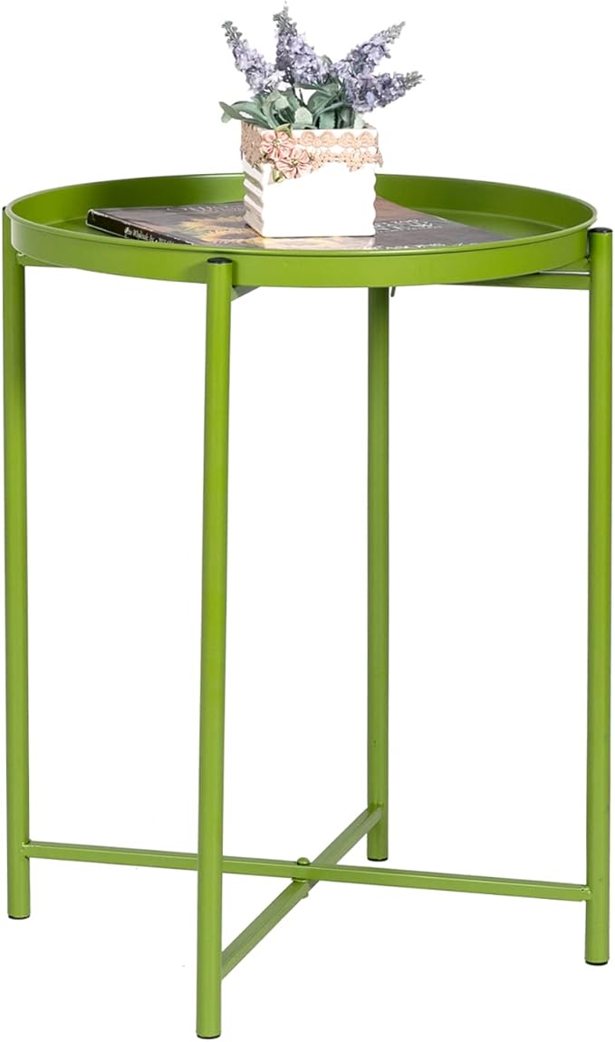 Modern Round Side End Accent Table 25.7 inch Tall for Living Room (Gold, White Tray)